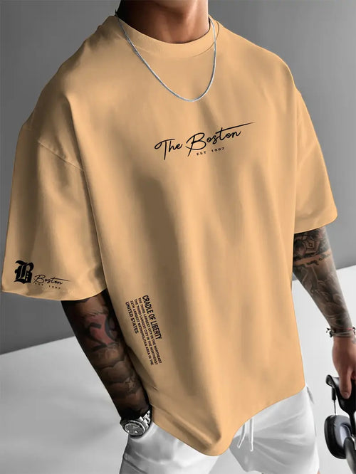 Men's Round Neck Casual Letter Print T-shirt