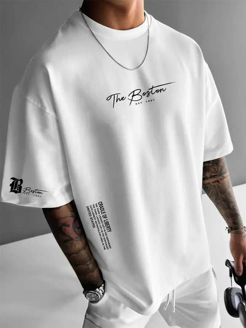 Men's Round Neck Casual Letter Print T-shirt