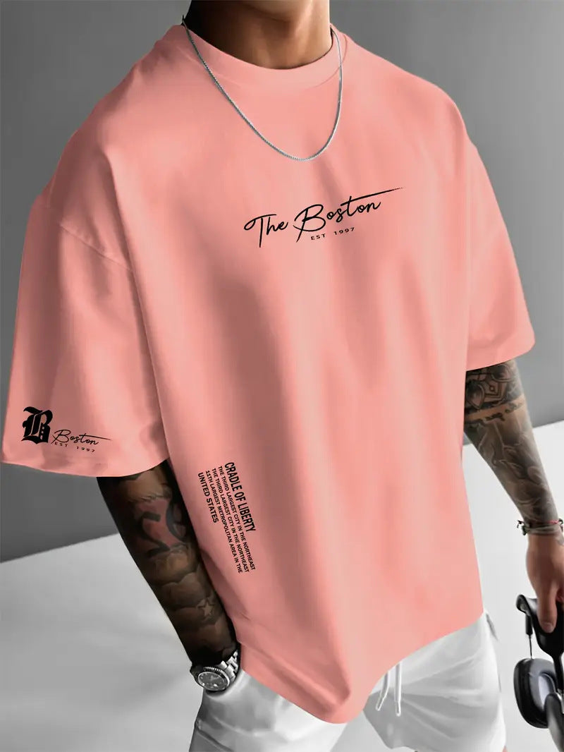 Men's Round Neck Casual Letter Print T-shirt