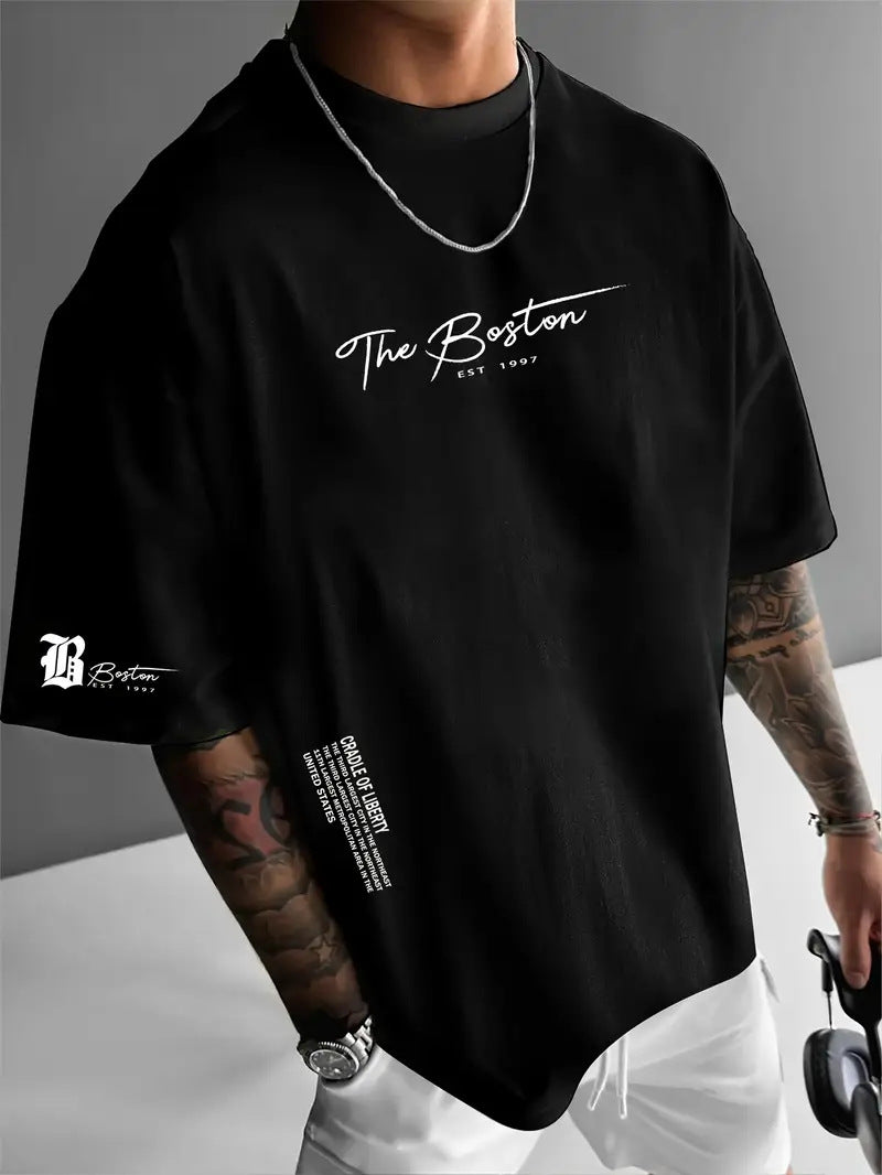 Men's Round Neck Casual Letter Print T-shirt